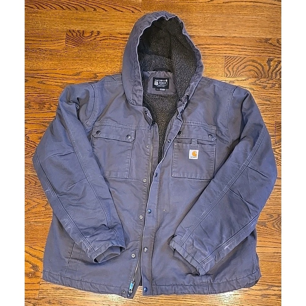 Carhartt 0J3826-M Mens Washed Duck Relaxed Fit Hooded Utility Jacket Size 2XL